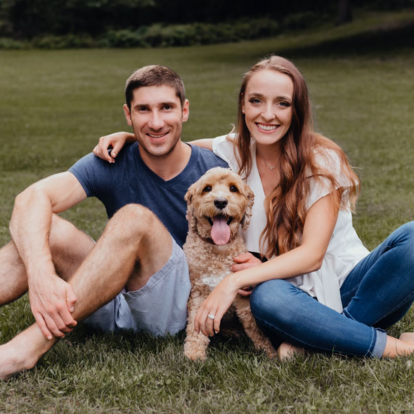 Elevation Park Model Engineer Gavin Blyly with his wife, Leah, and their dog, Oakley